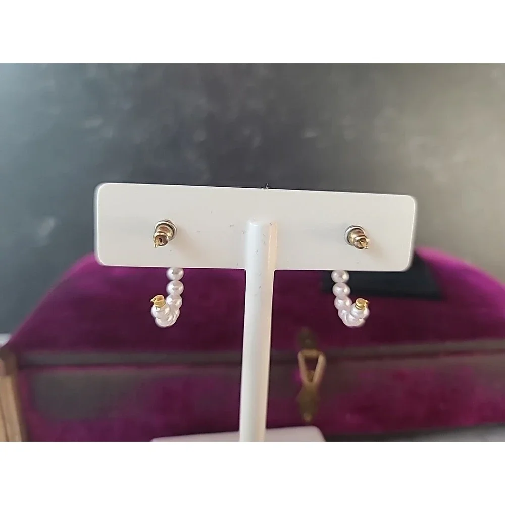 AHBRA-CALE Faux Pearl Beaded Hoop Pierced Earrings NOS